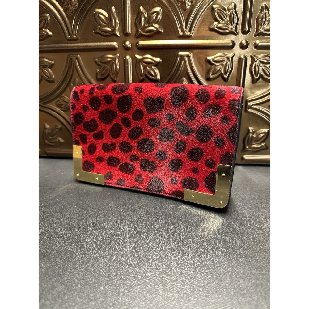 Designer Eric Javits Luxury Animal Print Fur & Patent Leather Clutch Handbag